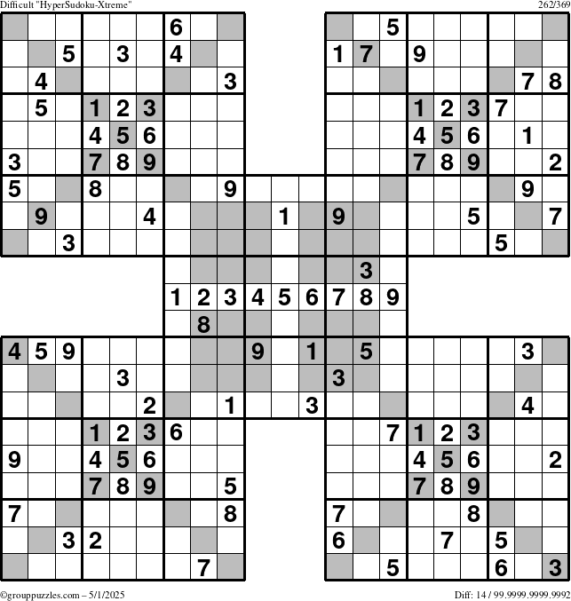 The grouppuzzles.com Difficult cover-HyperXtreme puzzle for Thursday May 1, 2025