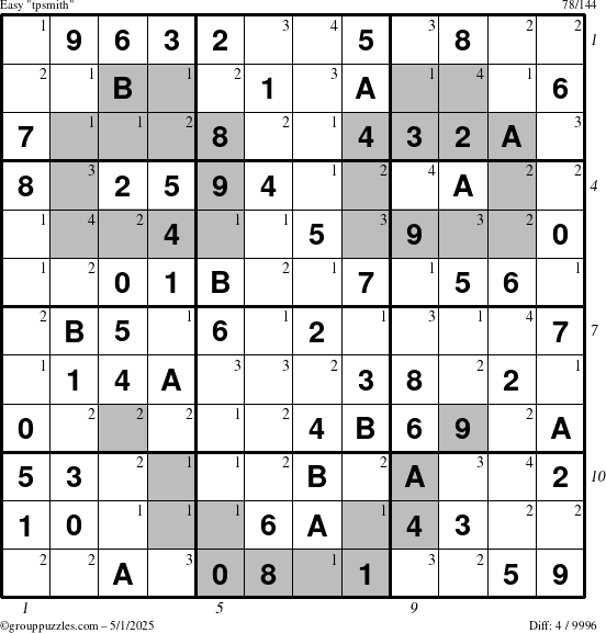 The grouppuzzles.com Easy tpsmith puzzle for Thursday May 1, 2025 with all 4 steps marked