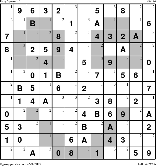 The grouppuzzles.com Easy tpsmith puzzle for Thursday May 1, 2025 with the first 3 steps marked
