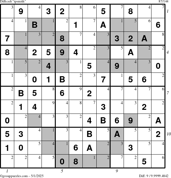 The grouppuzzles.com Difficult tpsmith puzzle for Thursday May 1, 2025 with all 9 steps marked