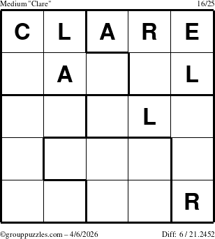 The grouppuzzles.com Medium Clare puzzle for Monday April 6, 2026