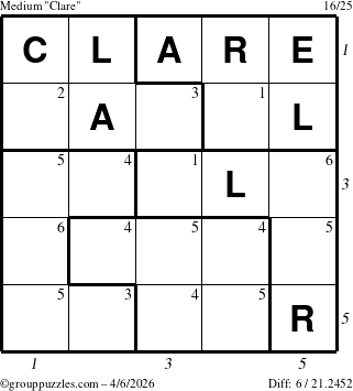 The grouppuzzles.com Medium Clare puzzle for Monday April 6, 2026 with all 6 steps marked