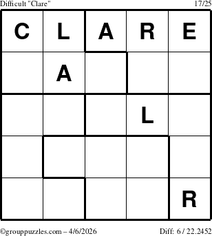 The grouppuzzles.com Difficult Clare puzzle for Monday April 6, 2026