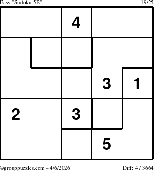 The grouppuzzles.com Easy Sudoku-5B puzzle for Monday April 6, 2026
