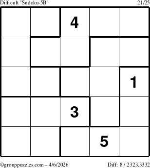 The grouppuzzles.com Difficult Sudoku-5B puzzle for Monday April 6, 2026