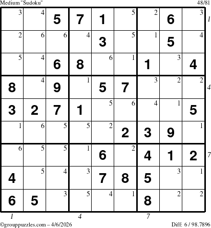 The grouppuzzles.com Medium Sudoku puzzle for Monday April 6, 2026 with all 6 steps marked