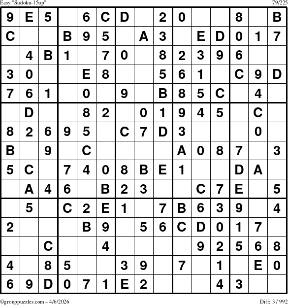 The grouppuzzles.com Easy Sudoku-15up puzzle for Monday April 6, 2026
