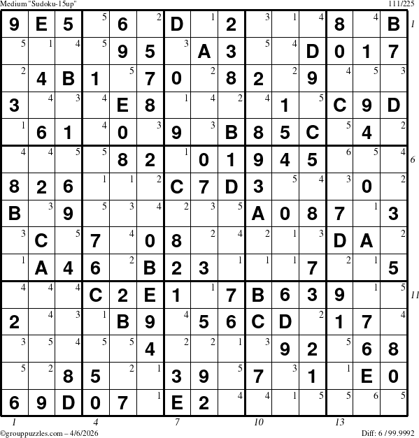 The grouppuzzles.com Medium Sudoku-15up puzzle for Monday April 6, 2026 with all 6 steps marked