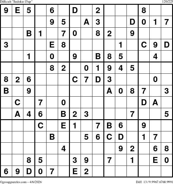 The grouppuzzles.com Difficult Sudoku-15up puzzle for Monday April 6, 2026