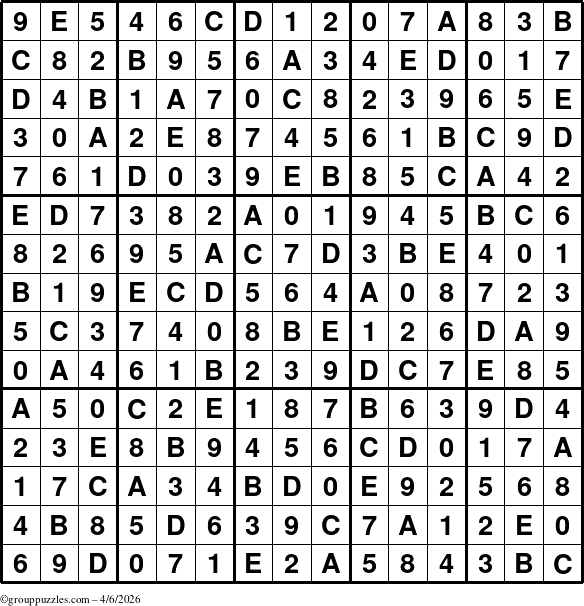 The grouppuzzles.com Answer grid for the Sudoku-15up puzzle for Monday April 6, 2026