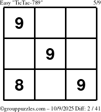 The grouppuzzles.com Easy TicTac-789 puzzle for Thursday October 9, 2025