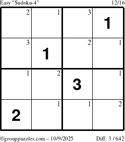 The grouppuzzles.com Easy Sudoku-4 puzzle for Thursday October 9, 2025 with the first 3 steps marked