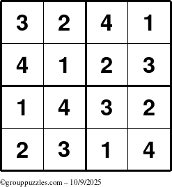 The grouppuzzles.com Answer grid for the Sudoku-4 puzzle for Thursday October 9, 2025