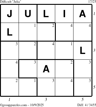The grouppuzzles.com Difficult Julia puzzle for Thursday October 9, 2025 with all 4 steps marked
