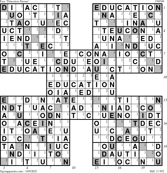 The grouppuzzles.com Easy Education-Xtreme puzzle for Thursday October 9, 2025, suitable for printing, with all 3 steps marked