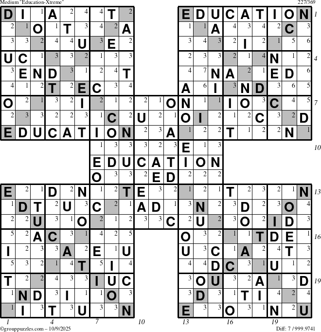 The grouppuzzles.com Medium Education-Xtreme puzzle for Thursday October 9, 2025 with all 7 steps marked
