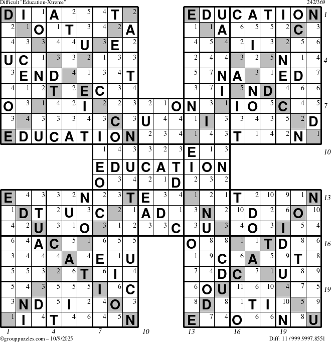The grouppuzzles.com Difficult Education-Xtreme puzzle for Thursday October 9, 2025 with all 11 steps marked