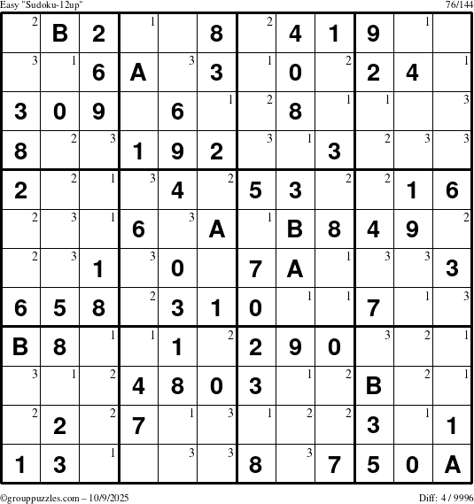 The grouppuzzles.com Easy Sudoku-12up puzzle for Thursday October 9, 2025 with the first 3 steps marked