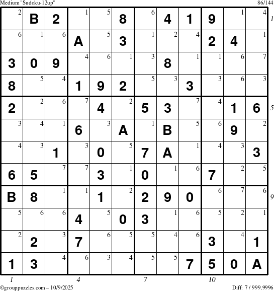 The grouppuzzles.com Medium Sudoku-12up puzzle for Thursday October 9, 2025 with all 7 steps marked