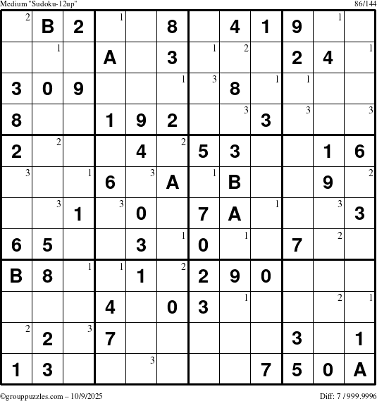 The grouppuzzles.com Medium Sudoku-12up puzzle for Thursday October 9, 2025 with the first 3 steps marked