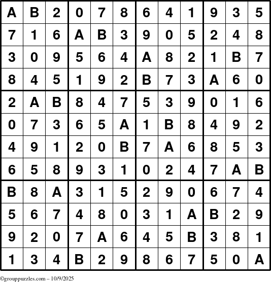 The grouppuzzles.com Answer grid for the Sudoku-12up puzzle for Thursday October 9, 2025