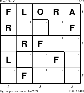 The grouppuzzles.com Easy Flora puzzle for Monday November 4, 2024 with all 3 steps marked