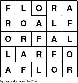 The grouppuzzles.com Answer grid for the Flora puzzle for Monday November 4, 2024