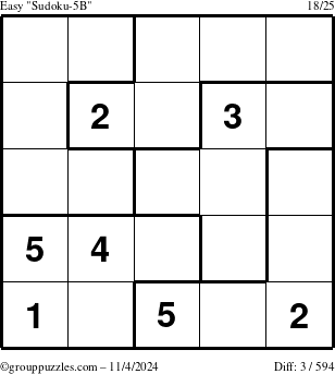 The grouppuzzles.com Easy Sudoku-5B puzzle for Monday November 4, 2024