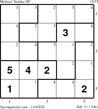 The grouppuzzles.com Medium Sudoku-5B puzzle for Monday November 4, 2024 with all 5 steps marked