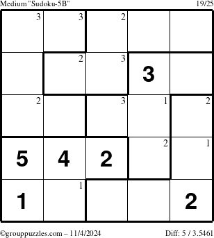 The grouppuzzles.com Medium Sudoku-5B puzzle for Monday November 4, 2024 with the first 3 steps marked