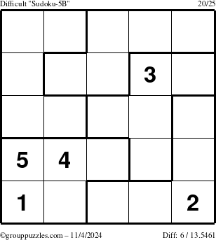 The grouppuzzles.com Difficult Sudoku-5B puzzle for Monday November 4, 2024