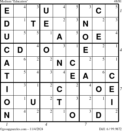 The grouppuzzles.com Medium Education-c1 puzzle for Monday November 4, 2024 with all 6 steps marked