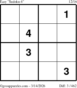 The grouppuzzles.com Easy Sudoku-4 puzzle for Saturday March 14, 2026