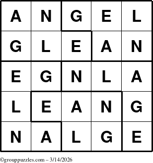 The grouppuzzles.com Answer grid for the Angel puzzle for Saturday March 14, 2026