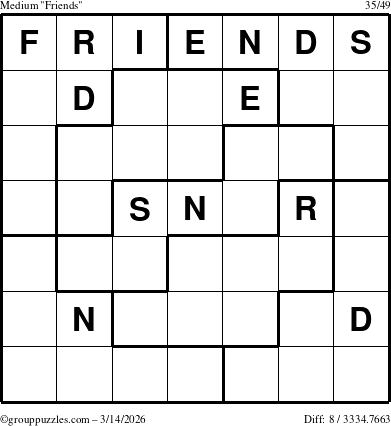 The grouppuzzles.com Medium Friends puzzle for Saturday March 14, 2026