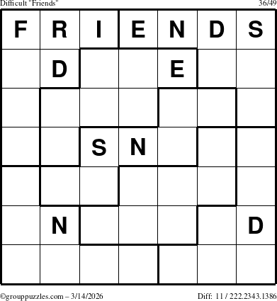 The grouppuzzles.com Difficult Friends puzzle for Saturday March 14, 2026