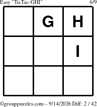 The grouppuzzles.com Easy TicTac-GHI puzzle for Monday September 14, 2026