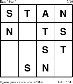 The grouppuzzles.com Easy Stan puzzle for Monday September 14, 2026