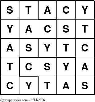The grouppuzzles.com Answer grid for the Stacy puzzle for Monday September 14, 2026