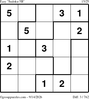 The grouppuzzles.com Easy Sudoku-5B puzzle for Monday September 14, 2026