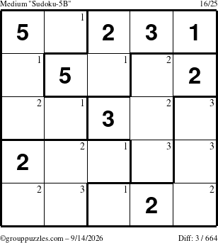 The grouppuzzles.com Medium Sudoku-5B puzzle for Monday September 14, 2026 with the first 3 steps marked