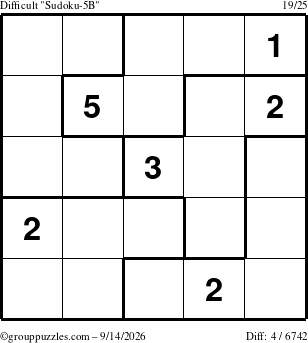 The grouppuzzles.com Difficult Sudoku-5B puzzle for Monday September 14, 2026