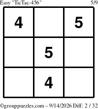 The grouppuzzles.com Easy TicTac-456 puzzle for Monday September 14, 2026