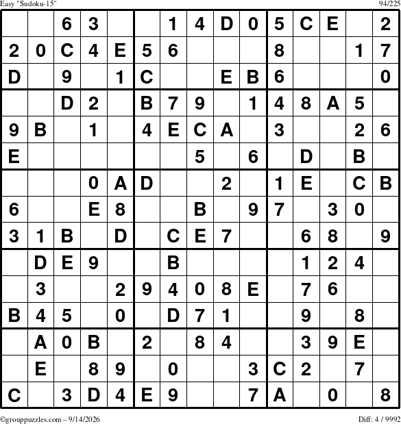 The grouppuzzles.com Easy Sudoku-15 puzzle for Monday September 14, 2026