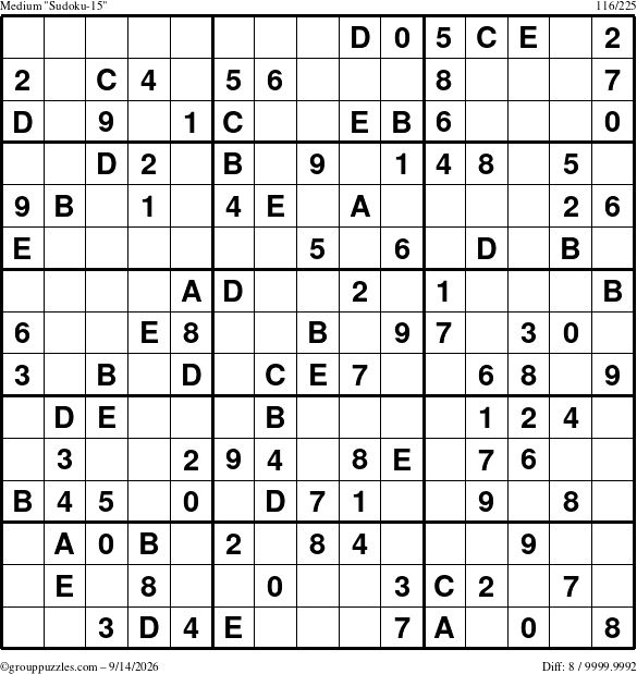 The grouppuzzles.com Medium Sudoku-15 puzzle for Monday September 14, 2026