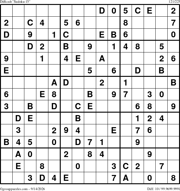 The grouppuzzles.com Difficult Sudoku-15 puzzle for Monday September 14, 2026