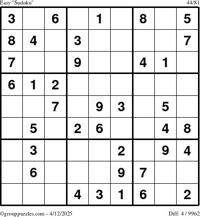 The grouppuzzles.com Easy Sudoku puzzle for Saturday April 12, 2025
