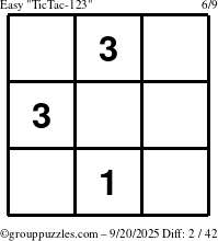 The grouppuzzles.com Easy TicTac-123 puzzle for Saturday September 20, 2025