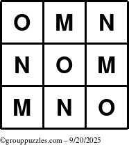 The grouppuzzles.com Answer grid for the TicTac-MNO puzzle for Saturday September 20, 2025
