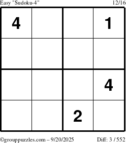 The grouppuzzles.com Easy Sudoku-4 puzzle for Saturday September 20, 2025